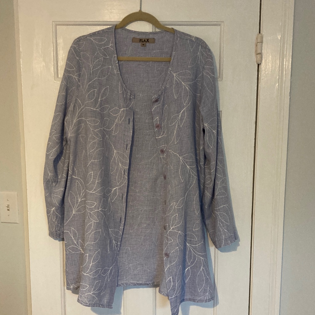 Flax Light Blue Button Down Shirt With Leaf Design